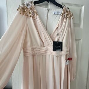 Mac Duggal Cream Dress with Gold Embellishments